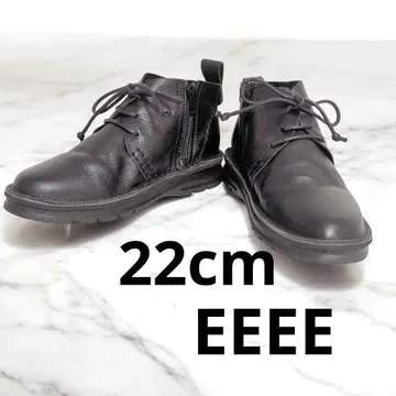 22.0cm 4E 블랙 사이드 지퍼 가죽 레이스업 부츠