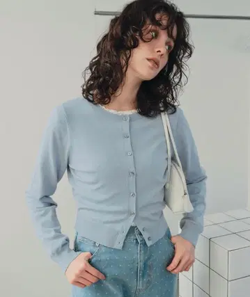 titivate 크루넥 니트 가디건 라이트 블루