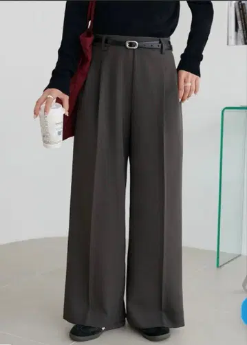 욕심쟁이 2턱 와이드 팬츠 그레이 S 사이즈