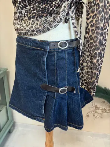 데님 플리츠 미니 스커트 인디고 블루 Y2K