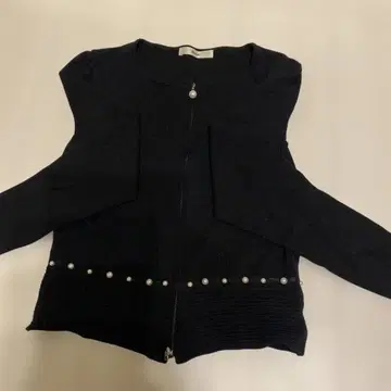 르네 블랙 펄 장식 집업 가디건