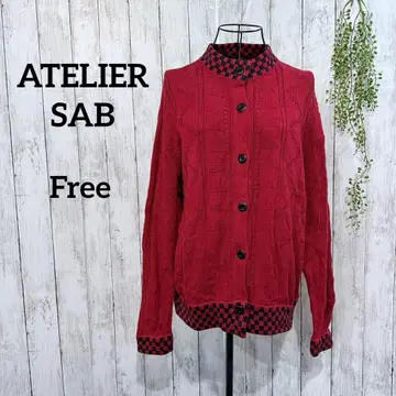 아틀리에 서브 가디건 F 코튼 기하학 패턴 체크 패턴 빨간색