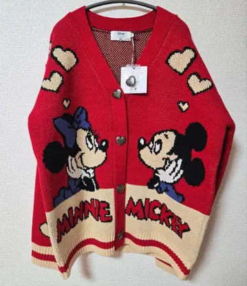 택 포함 새상품 완판템 Disney MUS 하트 버튼 자카드 가디건