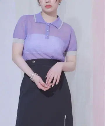 miette 배색 라인 시어 반팔 폴로 니트 (피케 셔츠)