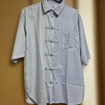 스트라이프 반팔 버튼 셔츠 L 사이즈 차이나복