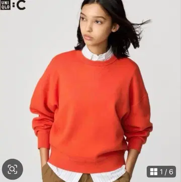 유니클로:C 스무스 코튼 크루넥 스웨터 오렌지 M