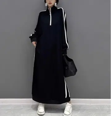 하프 지퍼 롱 원피스 사이드 라인 스포티 성숙 캐주얼 XL
