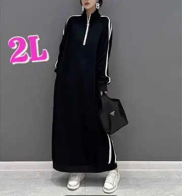 하프 지퍼 롱 원피스 사이드 라인 스포티 성숙 캐주얼 XL