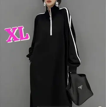 하프 지퍼 롱 원피스 사이드 라인 스포티 성숙 캐주얼 XL