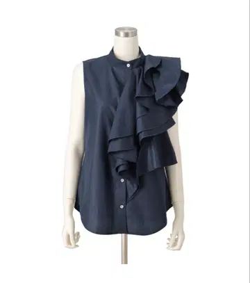 [ 새상품 ] 프릴 달린 슬리브리스 셔츠 네이비