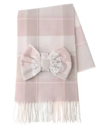 LIZLISA 머플러 체크 리본 스톨 그레이 양산형