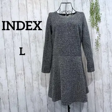 인덱스 비쥬 부착 원피스 L 트위드풍 A라인 라메 혼방 그레이