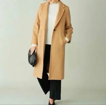카멜색 싱글 브레스 롱 코트
