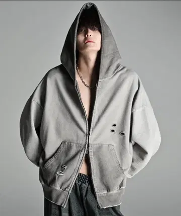 [ADRER] 빈티지 메이크 디자인 헤비 웨이트 더블 지퍼 후드티