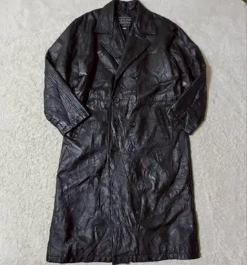 레어 가죽 더블 체스터 코트 롱 블랙 패치워크 L 천연 가죽