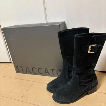 STACCATO 블랙 스웨이드 롱 부츠 염소 가죽 22.5 가죽