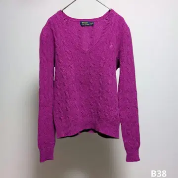 폴로 랄프로렌 케이블 니트 퍼플 양모 캐시미어 XS