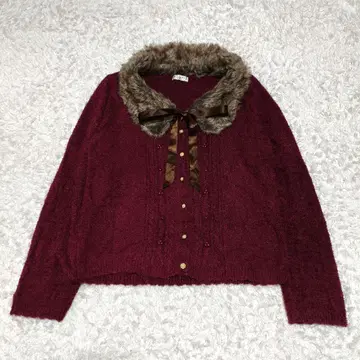 axes femme 퍼 리본 가디건 펄 버튼 걸리시