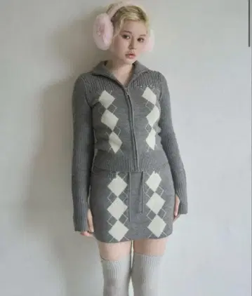 andmary 아가일 니트 세트업 그레이