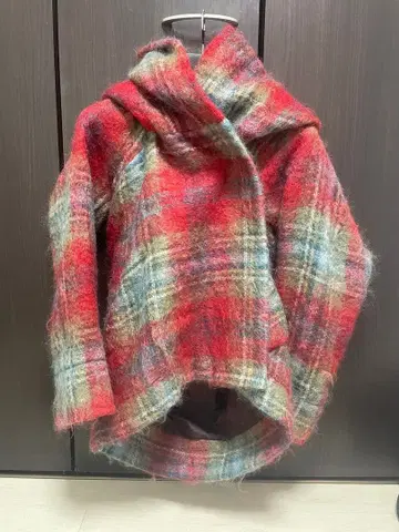 후드 부착 체크 무늬 자켓