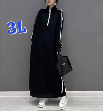 하프 지퍼 롱 원피스 사이드 라인 스포티 성숙 캐주얼 3L