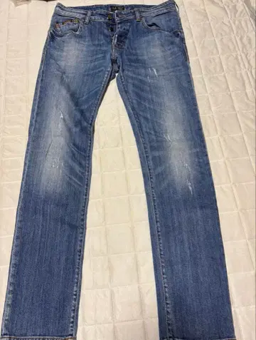 아르마니진 스트레이트 데님 라이트 블루 데미지 가공 사이즈 32