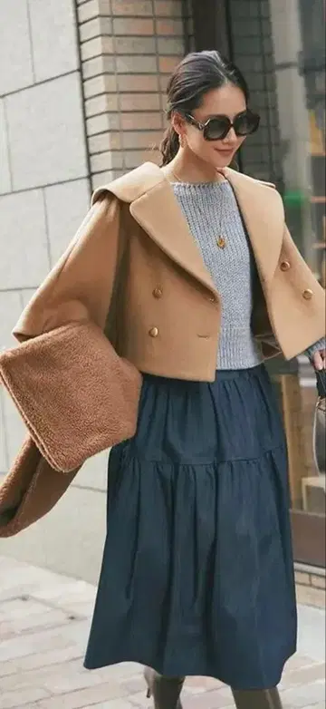 세븐틴 더블 브레스트 숏코트 (카멜) [미사용 새상품]