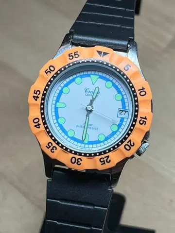 Crater 쿼츠 10BAR DAY 오렌지 실리콘 벨트 작동품