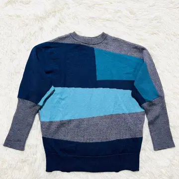 크리스찬 오자르 니트 울 100% 배색 패널 크루넥 9호 M