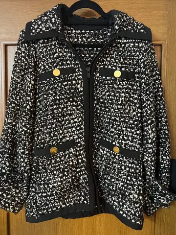 트위드 후드 부착 자켓