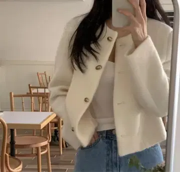 새상품 SUXI 노카라 자켓 울 혼방 화이트 자켓 아우터