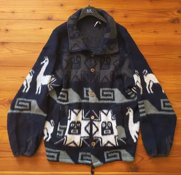 빈티지 라마 패턴 플리스풍 니트 자켓 가디건