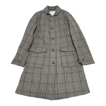 브라운 체크 무늬 퀼팅 롱 코트 S