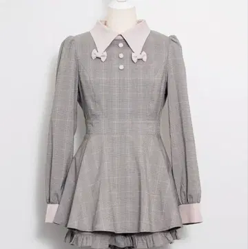 Pium 리본 칼라 긴팔 셋업 그레이 체크