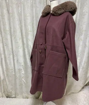 스마일랜드 빅 사이즈 와인 레드 후드 부착 롱 코트 6L