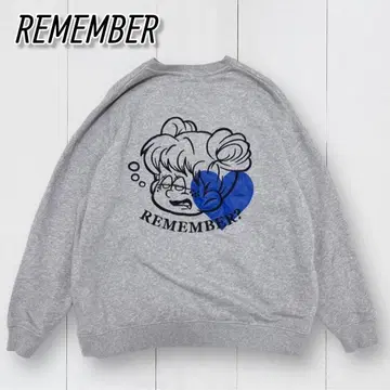 REMEMBER? 그레이 하트 자수 로고 트레이닝복 맨투맨 속기모