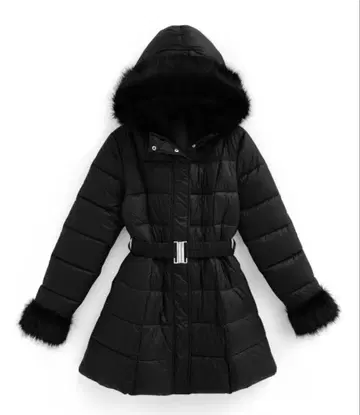 GRL 벨트 부착 퍼 A라인 다운 코트 [kd79] 블랙