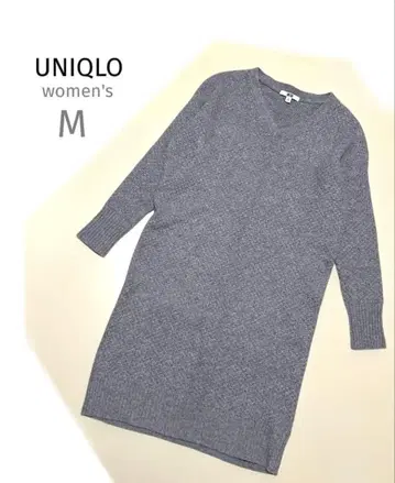 UNIQLO 유니클로 그레이 V넥 니트 무릎 기장 원피스 긴팔 M 튜닉