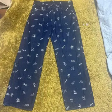 SOUNDS GOOOOD 한정품 프린트 디자인 다크 블루 데님 팬츠