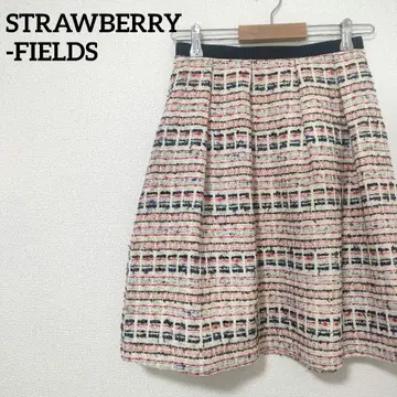 스트로베리 필드 멀티 컬러 트위드 플레어 스커트 무릎 기장