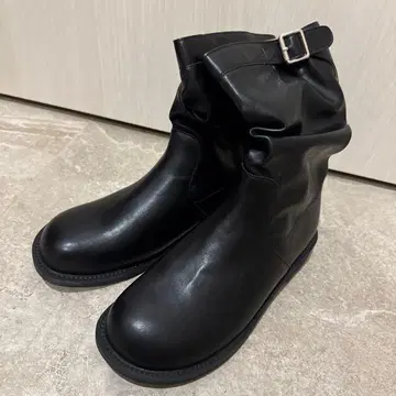 블랙 가죽 부츠 접이식 디자인