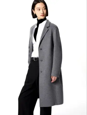 UNIQLO 유니클로 그레이 체스터 코트 롱 기장 울 M