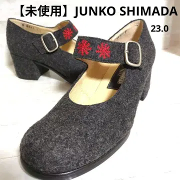 [ 미사용 ] JUNKO SHIMADA 울 그레이 하이힐 빨간색 자수