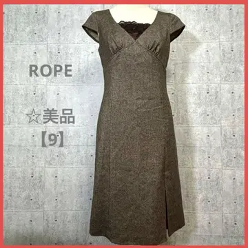 로페 ROPE 새상품급 [ 9 ] 브라운 계열 V넥 반팔 원피스 9AT