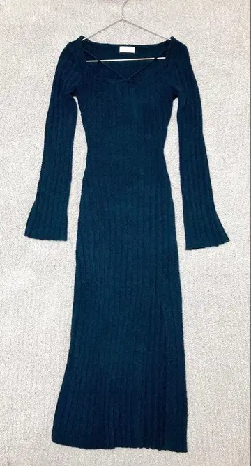 EATME BACK 리본 리브 니트 원피스 네이비