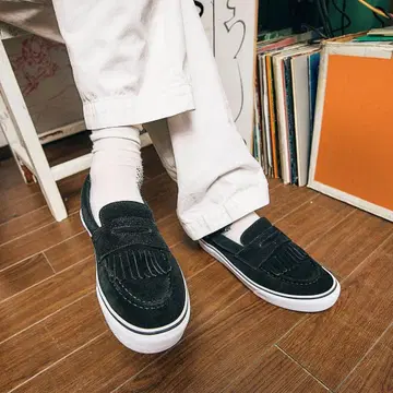 1회 착용 새상품급 완판 VANS 슬립온 로퍼 블랙 리얼 가죽
