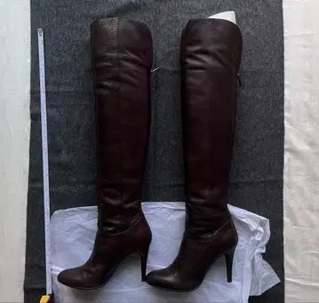 천연 가죽 니하이 부츠 다크 브라운