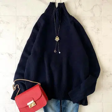 새상품급 에스트네이션 워셔블 부드러운 캐시미어 하이넥 니트 다크 네이비