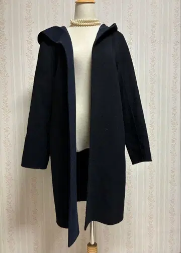 M-premier BLACK 후드 부착 네이비 울 코트