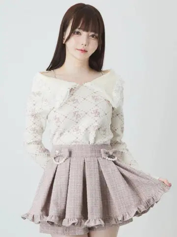 Ank Rouge 오프숄더 리본 레이스 니트